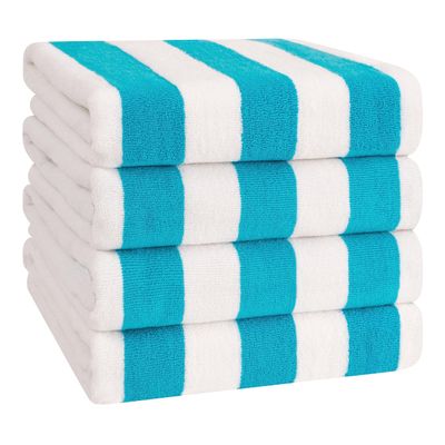 American Soft Linen Cabana Striped Beach Towels, 30x60 inch 4 Piece Oversize Pool Towels, Quick Drying Sand Free Swim Towels, Turquoise Blue
