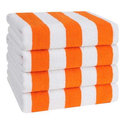 American Soft Linen Cabana Striped Beach Towels, 30x60 inch 4 Piece Oversize Pool Towels, Quick Drying Sand Free Swim Towels, Orange