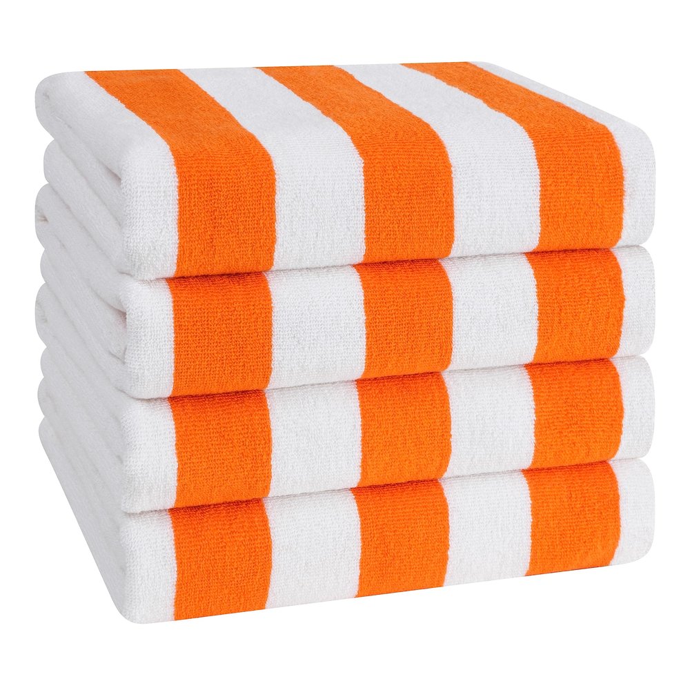 American Soft Linen Cabana Striped Beach Towels, 30x60 inch 4 Piece Oversize Pool Towels, Quick Drying Sand Free Swim Towels, Orange
