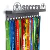 16" SOCCER Medals Hanger Display Trophy Shelf, Metal Floating Shelves Medal Holder for Wall, 3" Shelf with Hooks, Easy Mount Ribbon Medal Rack, Soccer Girl Gifts for Kids & Adults (Black) view 1