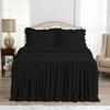 4 Piece Long Ruffle Sheet Set, 20" Inch Long Ruffle On Corner of The Flat Sheet, 28 Inch Deep Pocket, 100% Egyptian Cotton, 1000 TC, King Size, Solid Black view 2