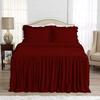 4 Piece Long Ruffle Sheet Set, 20" Inch Long Ruffle On Corner of The Flat Sheet, 24 Inch Deep Pocket, 100% Egyptian Cotton, 1000 TC, Twin Size, Solid Burgundy view 2