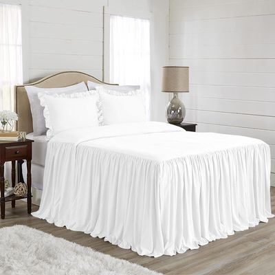 4 Piece Long Ruffle Sheet Set, 20" Inch Long Ruffle On Corner of The Flat Sheet, 28 Inch Deep Pocket, 100% Egyptian Cotton, 1000 TC, Olympic Queen Size, Solid White