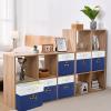 13x15x13 storage cube bins,Set of 4 Collapsible Fabric Storage Cubes with Labels,Linen Cube Storage Organizer Bins Kallax Storage Cubes for Organizing Home,Shelves,Cabinet,Clothes(White Blue). view 3