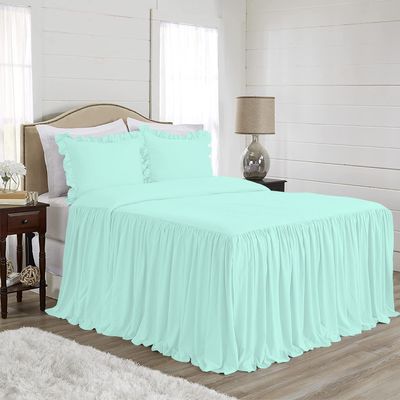 4 Piece Long Ruffle Sheet Set, 20" Inch Long Ruffle On Corner of The Flat Sheet, 28 Inch Deep Pocket, 100% Egyptian Cotton, 1000 TC, King Size, Solid Aqua Blue