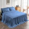 4 Piece Long Ruffle Sheet Set, 25" Inch Long Ruffle On Corner of The Flat Sheet, 8 Inch Deep Pocket, 100% Egyptian Cotton, 1000 TC, Twin XL Size, Solid Medium Blue view 3