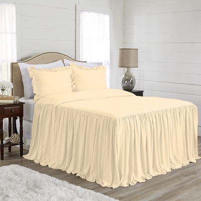 4 Piece Long Ruffle Sheet Set, 20" Inch Long Ruffle On Corner of The Flat Sheet, 18 Inch Deep Pocket, 100% Egyptian Cotton, 1000 TC, King Size, Solid Ivory