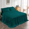 4 Piece Long Ruffle Sheet Set, 20" Inch Long Ruffle On Corner of The Flat Sheet, 28 Inch Deep Pocket, 100% Egyptian Cotton, 1000 TC, Cal King Size, Solid Teal view 3