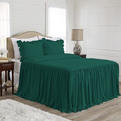 4 Piece Long Ruffle Sheet Set, 25" Inch Long Ruffle On Corner of The Flat Sheet, 8 Inch Deep Pocket, 100% Egyptian Cotton, 1000 TC, Queen Size, Solid Teal Green