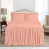 4 Piece Long Ruffle Sheet Set, 25" Inch Long Ruffle On Corner of The Flat Sheet, 8 Inch Deep Pocket, 100% Egyptian Cotton, 1000 TC, Twin Size, Solid Peach view 2
