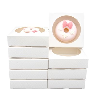 Capkyke 50pcs Individual Cookie Boxes with Window 4.3x4.3x1.2 Inches Small Soap Packaging Boxes Dessert Boxes Auto-Popup Gift Box Wedding Favor Boxes Small Gift Boxes for Single Cookie Pastry