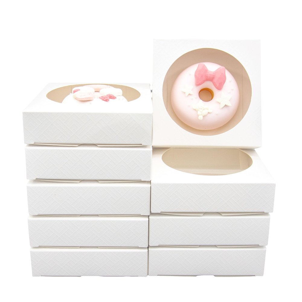 Capkyke 50pcs Individual Cookie Boxes with Window 4.3x4.3x1.2 Inches Small Soap Packaging Boxes Dessert Boxes Auto-Popup Gift Box Wedding Favor Boxes Small Gift Boxes for Single Cookie Pastry