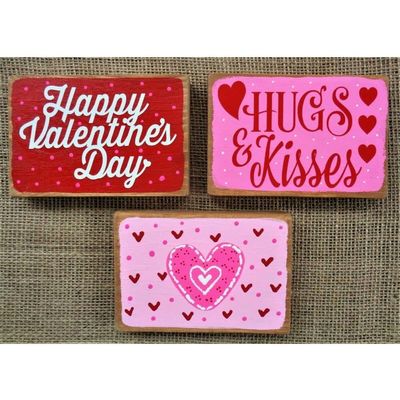 3 Piece Set Tiered Tray Mini Valentine's Day Signs Shelf Sitter Vignette Setting