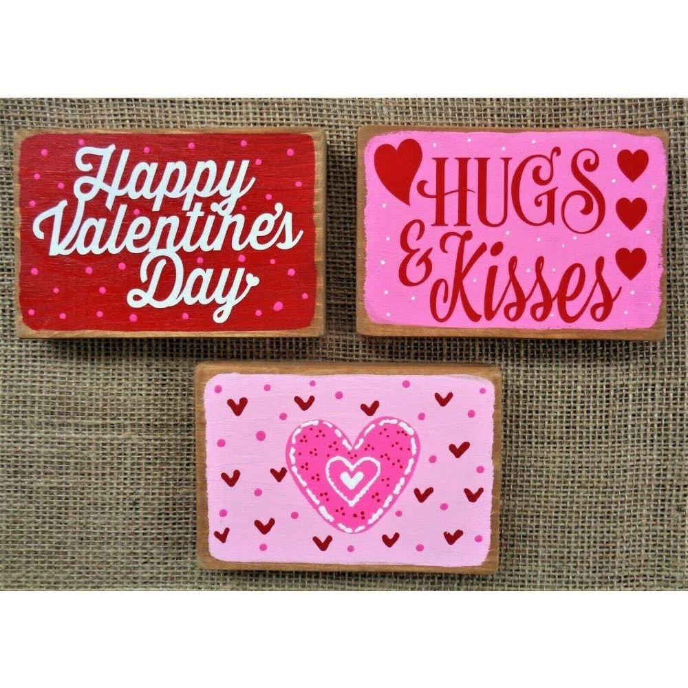 3 Piece Set Tiered Tray Mini Valentine's Day Signs Shelf Sitter Vignette Setting