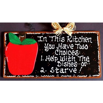 Apple Sign Help With Dishes Or Starve Kitchen Wall Art Hanger Plaque Wood Decor