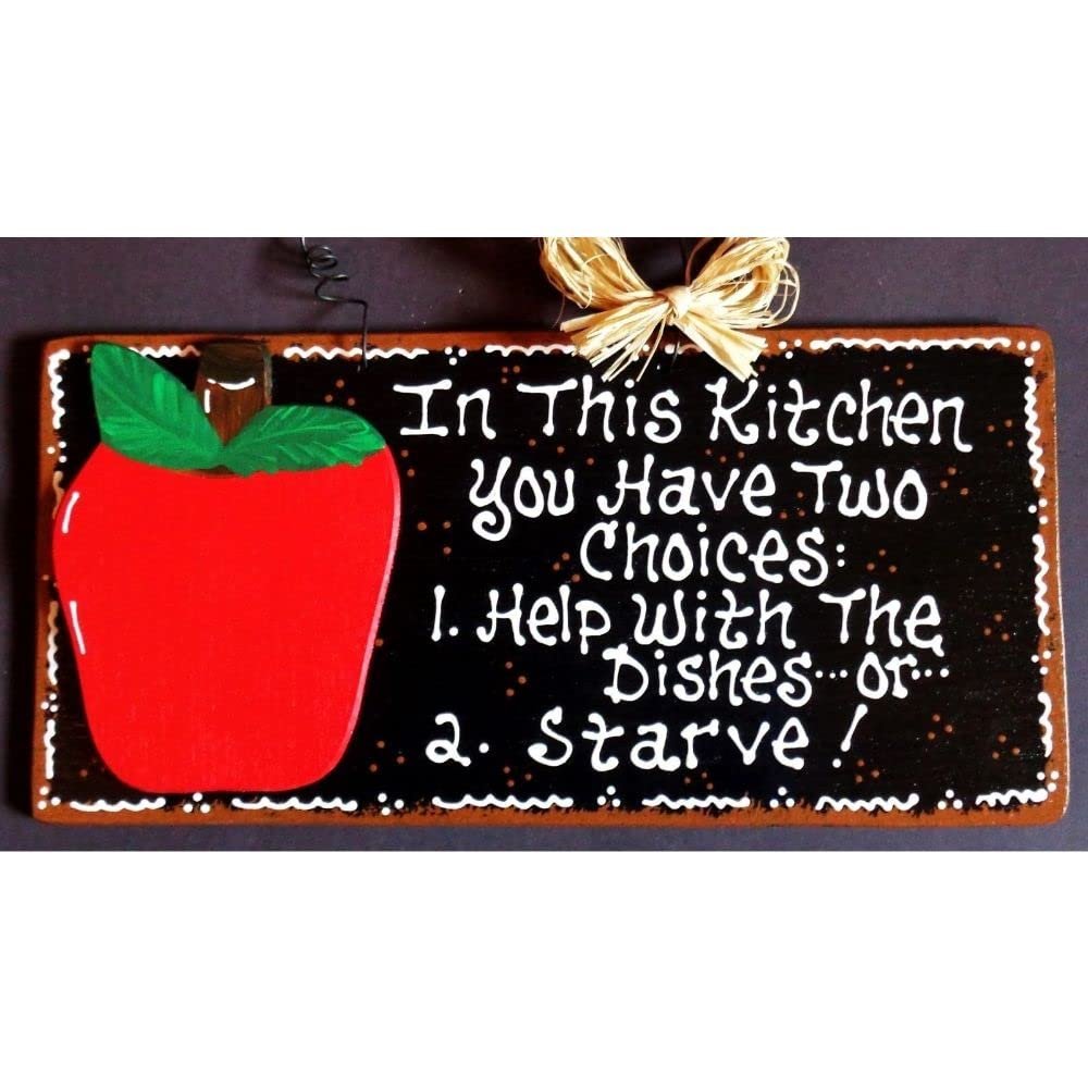 Apple Sign Help With Dishes Or Starve Kitchen Wall Art Hanger Plaque Wood Decor