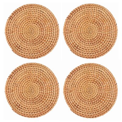 UPTALY 4 pcs Natural Rattan Placemats (6.3 inch), Hand Woven, 0.5 cm Thick, Non Slip Table Mat, Heat Resistant Round Place Mats, for Kitchen Countertop