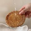 UPTALY 4 pcs Natural Rattan Placemats (6.3 inch), Hand Woven, 0.5 cm Thick, Non Slip Table Mat, Heat Resistant Round Place Mats, for Kitchen Countertop view 4