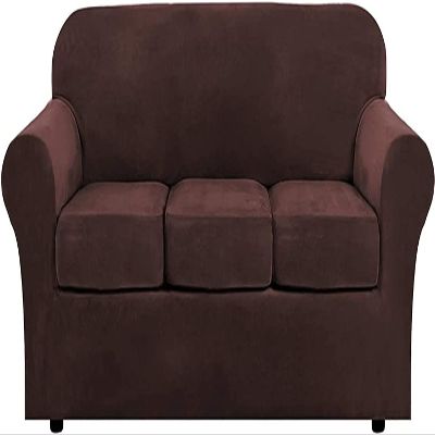 IMYOGI Ultra Luxurious Velvet Sofa Cover 3 Seater Plush Stretch Sofa Slipcovers Soft Couch Covers Modern Non Slip Sofa Furniture Protector for Kids and Pets (Color : Coffee, Size : Medium)
