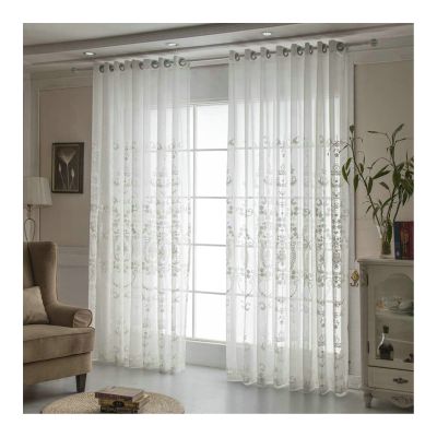 34x72 Sheer Curtains for Kids Room, Linen White Curtains Bedroom Flower Embroidered Grommet 72 Inch Curtains Farmhouse