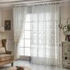 34x72 Sheer Curtains for Kids Room, Linen White Curtains Bedroom Flower Embroidered Grommet 72 Inch Curtains Farmhouse view 3