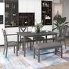 Aiuyesuo 6-Piece Kitchen Dining Room Table Set, Farmhouse Rustic Solid Wood Rectangular Dining Table with 4 Fabric Upholstered Chairs and Bench, Family Dining Kitchen Set for 6 (Gray-N) view 2