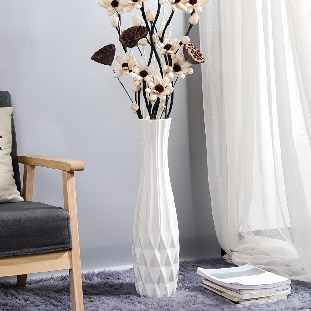 Ceramic Floor Large Vase 24 Inches Tall,White Modern Flower Tall Vases for Office, Home,Farmhouse,Living Room Dcor,Simple Origami Design Fall Decorative Porcelain Flower Arrangement Vase Ideal Gift