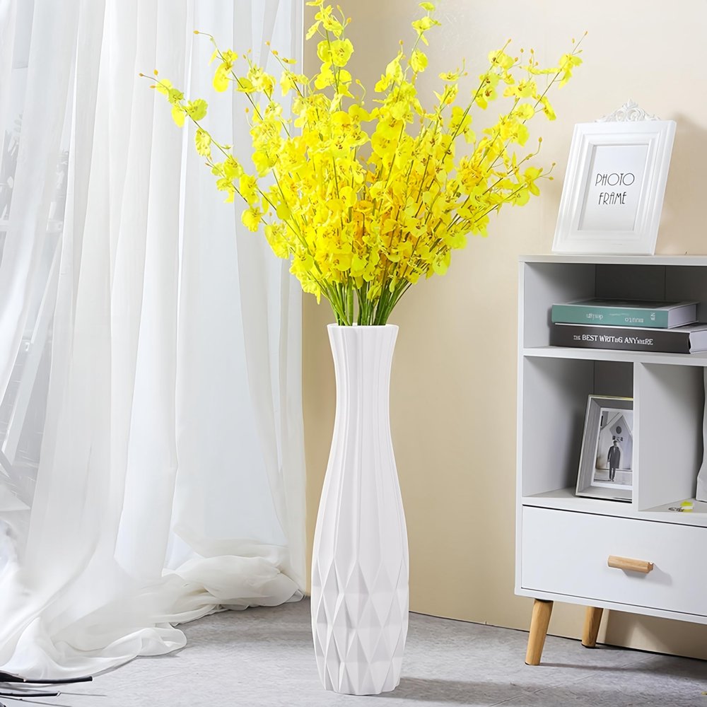 Ceramic Floor Large Vase 17.7 Inches Tall,White Modern Flower Tall Vases for Office, Home,Farmhouse,Living Room Dcor,Simple Origami Design Fall Decorative Porcelain Flower Arrangement Vase Ideal Gift