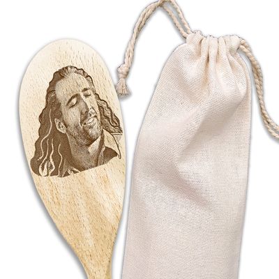 Nicolas Cage Face On Wooden Spoons Nic Cage On Things Nicolas Cage Gifts For Birthday Housewarming Gift Funny Meme Gift Chef Cook Fan Gift (Hairy + Bag)