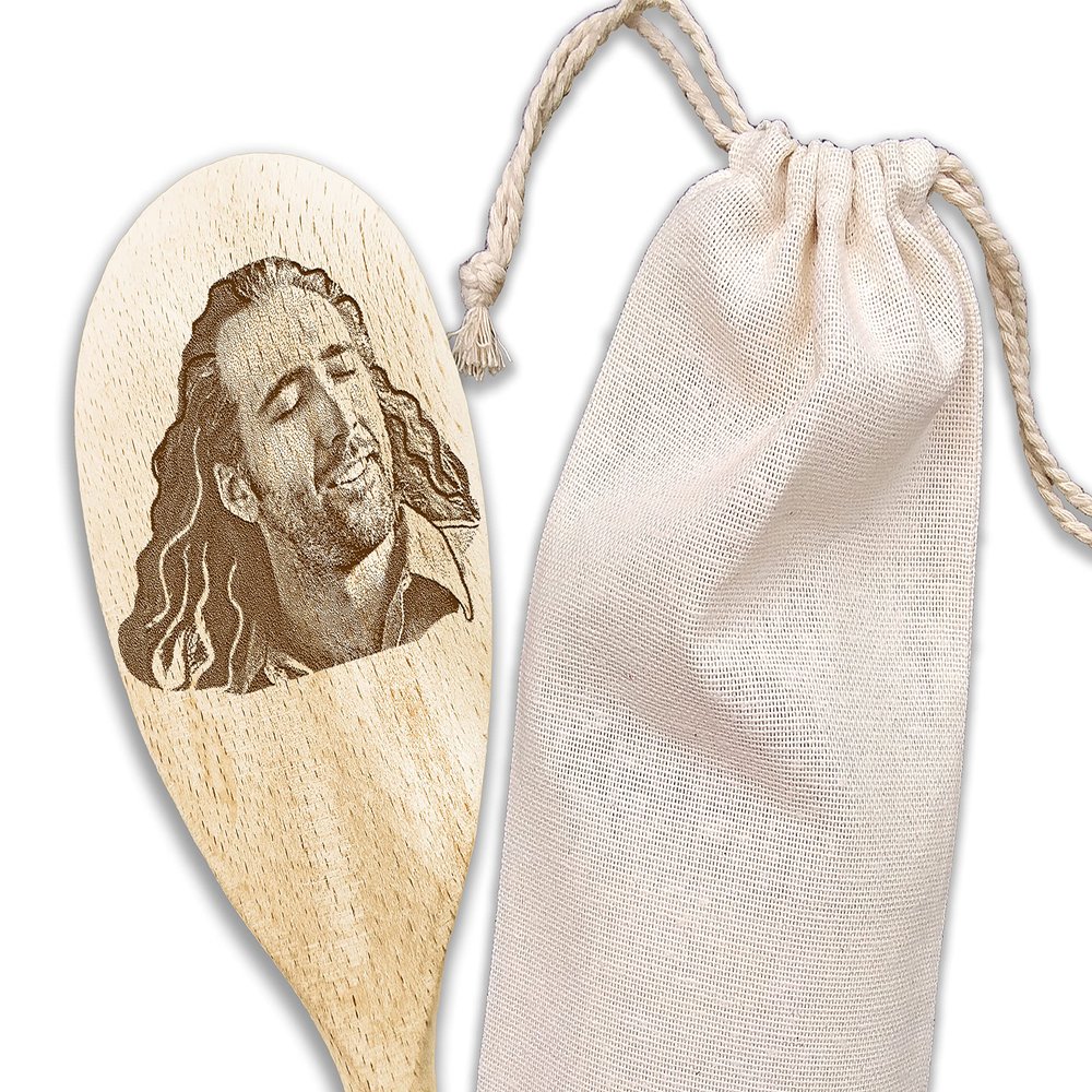 Nicolas Cage Face On Wooden Spoons Nic Cage On Things Nicolas Cage Gifts For Birthday Housewarming Gift Funny Meme Gift Chef Cook Fan Gift (Hairy + Bag)