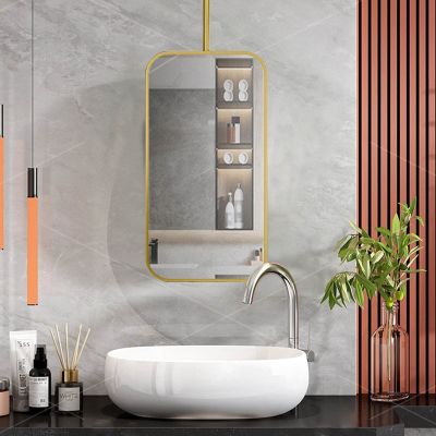Gaommini Rectangular Mirror, Ceiling Mounted Hanging Mirror for Bathroom Vanity, Wall Mirror with Gold Metal Frame and Boom, Large Square Mirror (Size : 40cmx70cm)