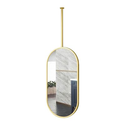Oval Mirror for Ceiling Hanging, Wall Mirror Floating Bathroom Vanity Mirror, Ceiling Mounted Mirror with Black Metal Frame and Boom - Gold, Customizable (Size : 40cmx70cm)