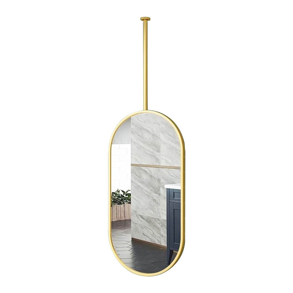 Oval Mirror for Ceiling Hanging, Wall Mirror Floating Bathroom Vanity Mirror, Ceiling Mounted Mirror with Black Metal Frame and Boom - Gold, Customizable (Size : 40cmx70cm)