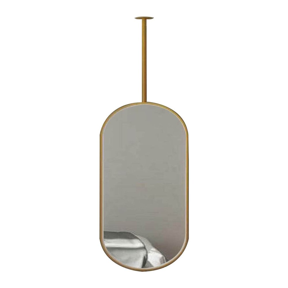 Gaommini Ceiling Mounted Hanging Rod Mirror with Gold Metal Frame and Boom, Wall Mirror Bathroom Vanity Decorative Hanging Mirror, Large Oval Mirror (Size : 40cmx70cm)