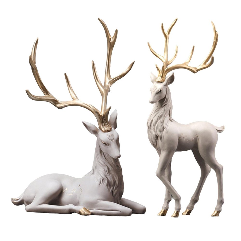 2pcs Creative Reindeer Figurine Deer Statue Sculpture for Shelf Decoration