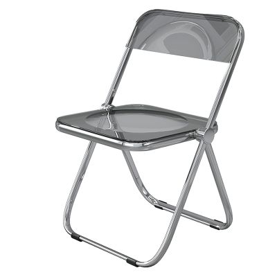 AoForce Transparent Folding Chair, Acrylic Chair, PC Plastic Living Room Seat, Modern Dining Chair, with Chrome Frame,No Need to Install (Color : Grey)