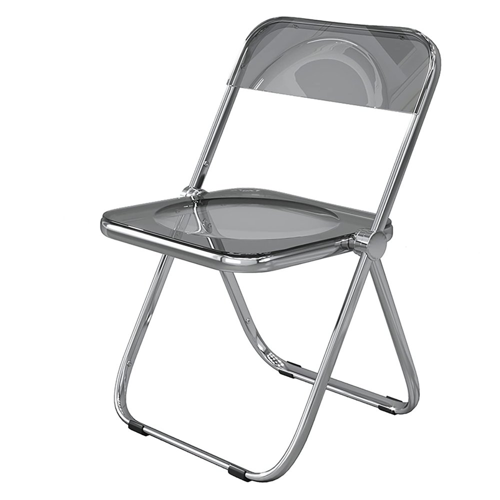 AoForce Transparent Folding Chair, Acrylic Chair, PC Plastic Living Room Seat, Modern Dining Chair, with Chrome Frame,No Need to Install (Color : Grey)