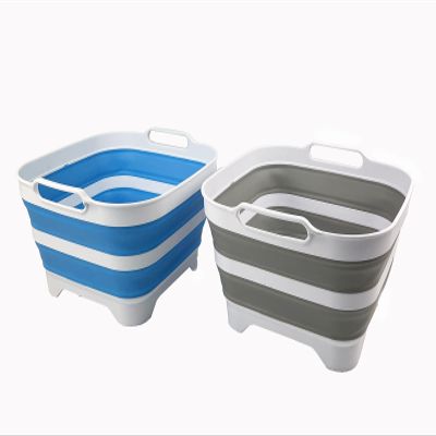 SAMMART 10L (2.64 Gallon) Collapsible Dishpan with Draining Plug - Foldable Washing Basin - Portable Dish Washing Tub - Space Saving Kitchen Storage Tray (Grey + Aqua Blue (Set of 2))