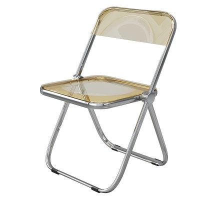 AoForce Transparent Folding Chair, Acrylic Chair, PC Plastic Living Room Seat, Modern Dining Chair, with Chrome Frame,No Need to Install (Color : Brown)