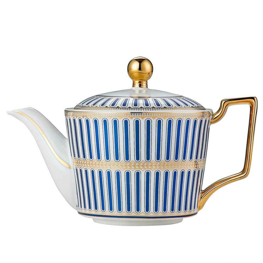 CWLWGO- Royal Ceramic Teapot, Elegant White Golden Tea Pot, Blooming & Loose Leaf Teapot - 24 Ounce,Not included Removable Stainless Steel Infuser.