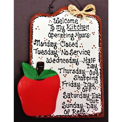 Apple Kitchen Operating Hours Sign Plaque Wall Art Hanging Fruit Style Decor