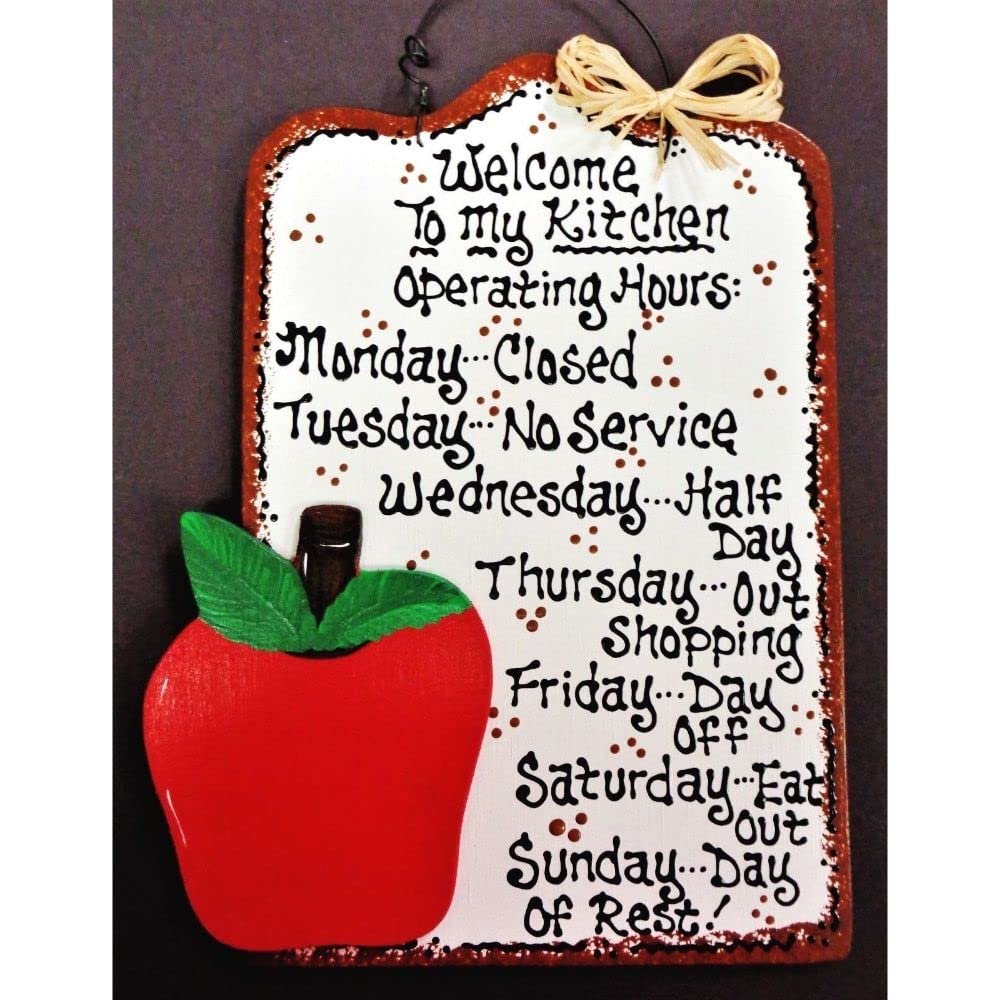 Apple Kitchen Operating Hours Sign Plaque Wall Art Hanging Fruit Style Decor