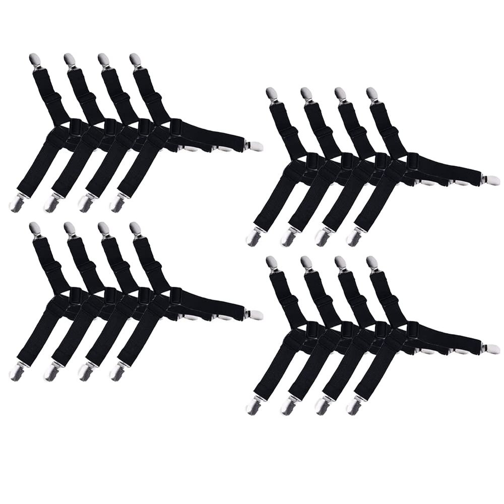 Magik 8-16 Bed Suspender Strap Triangle Gripper Mattress Sheet Clip Fastener Holder (Black 16Pack)