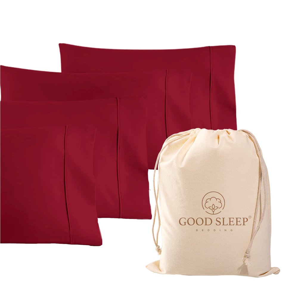 1000 TC Burgundy Standard Pillowcases Set of 4 100% Egyptian Cotton Pillow Cases with Long Staple Cotton & Sateen Weave, Silky Soft Hotel - Like Bed Pillow Covers for Comfy Sleeping, Snug Fit