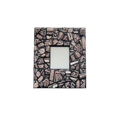 Mosaic Mirror with Broken Ceramic Pieces, Black Brown Mosaic Mirror, Mosaic Key Hook Mirror, Handmade Mosaic Key Rack with Mirror (With Hooks)