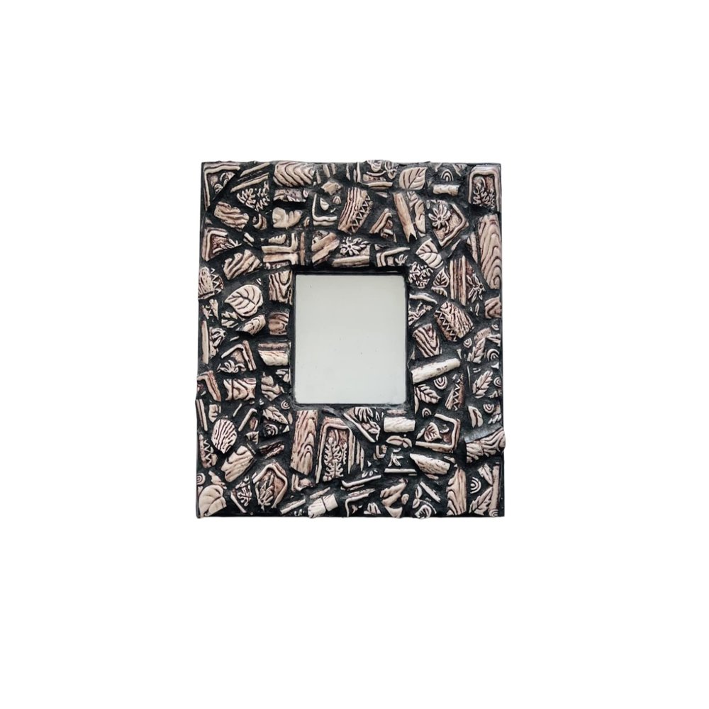Mosaic Mirror with Broken Ceramic Pieces, Black Brown Mosaic Mirror, Mosaic Key Hook Mirror, Handmade Mosaic Key Rack with Mirror (With Hooks)