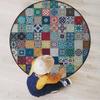 Abstract Round Carpet Playmat - Play Learn and Have Fun Safely,Crawling Mat, Educational Soft Rug, Shower/Birthday Gift, Moroccan Oriental Eastern Pattern,Rainbow Color Diameter 39.3 in view 3