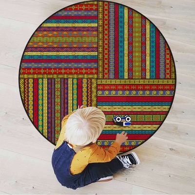 African Chair Mat for Hardwood Floor Round Floor Mats for Office Chair Computer Gaming Desk Mat for Rolling Chair Non-Slip Gaming Rug Geometric Forms and Antique Retro,Yellow Red Diameter 60 in