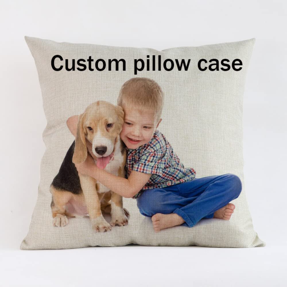 Custom Cushion Cover Printed on Both Sides, Personalized Sofa Bed Pillow Cover with Your Wedding Photo 45x45cm, Personalized Photo Valentine's Day Gift (45x45cm,Cotton and Linen)