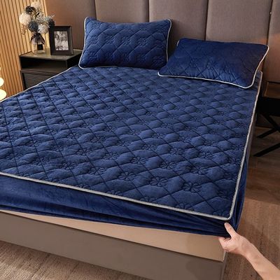 Hotel Luxury Fitted Bedsheets Deep Pocket Crystal Velvet Bed Sheet Thickened Quilted Bedspread Mattress Cover Protector for Bedroom Apartment (Color : 1, Size : Twin120x200cm)